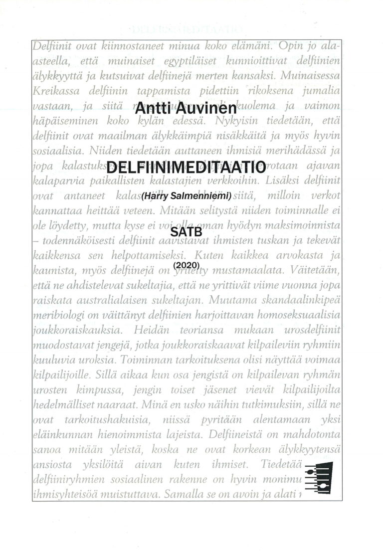 Antti Auvinen: Delfiinimeditaatio for mixed choir